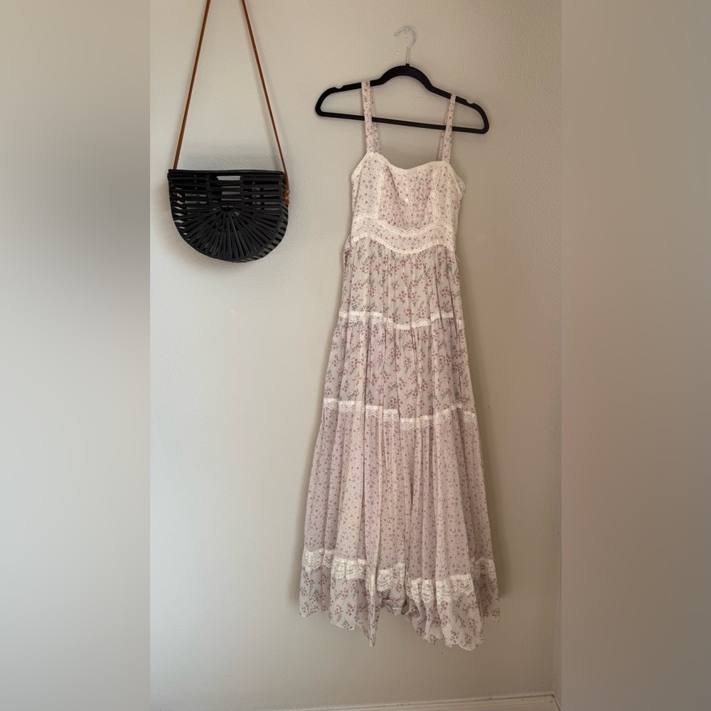 Vintage 1970s Gunne Sax Jessica McClintock Floral Strap Tie Maxi Dress, Size 7 - Picture 1 of 8